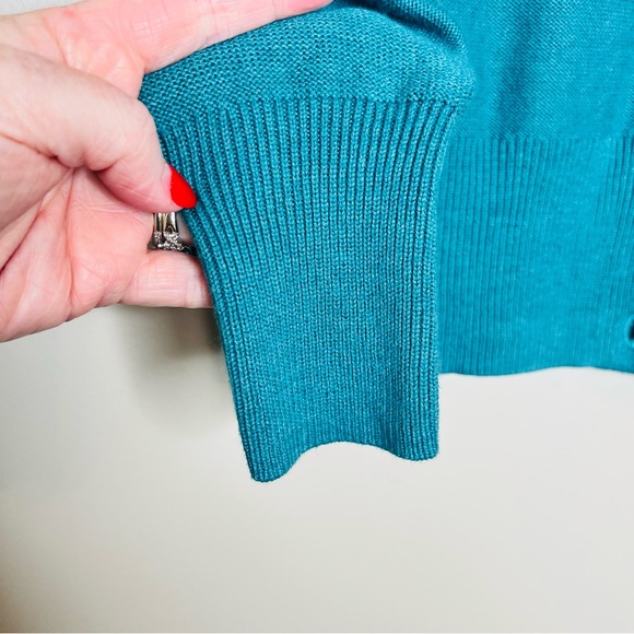 Cabi Small V Neck Button Front Teal Turquoise Sweater Cardigan Cotton Spring - Picture 10 of 10
